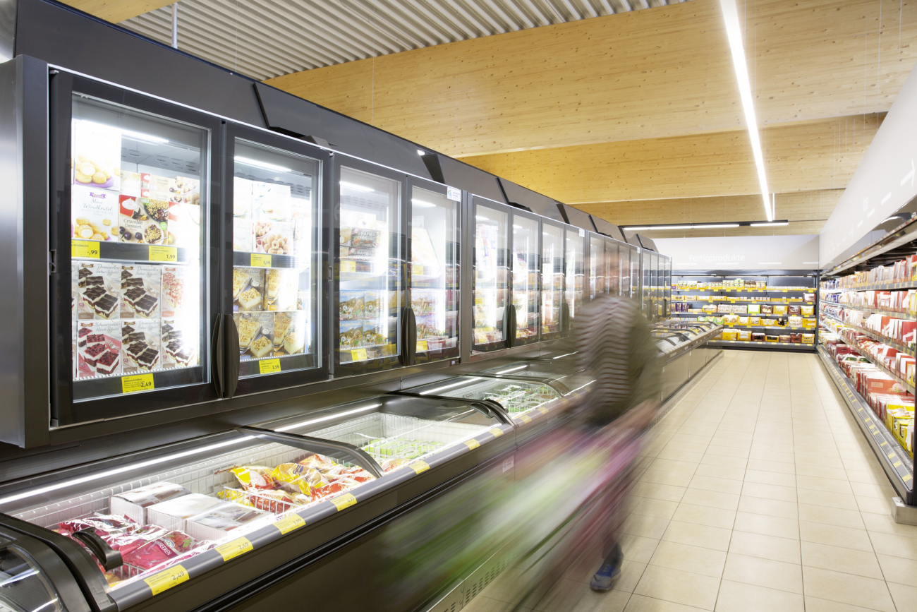Refrigeration aisle in ALDI store
