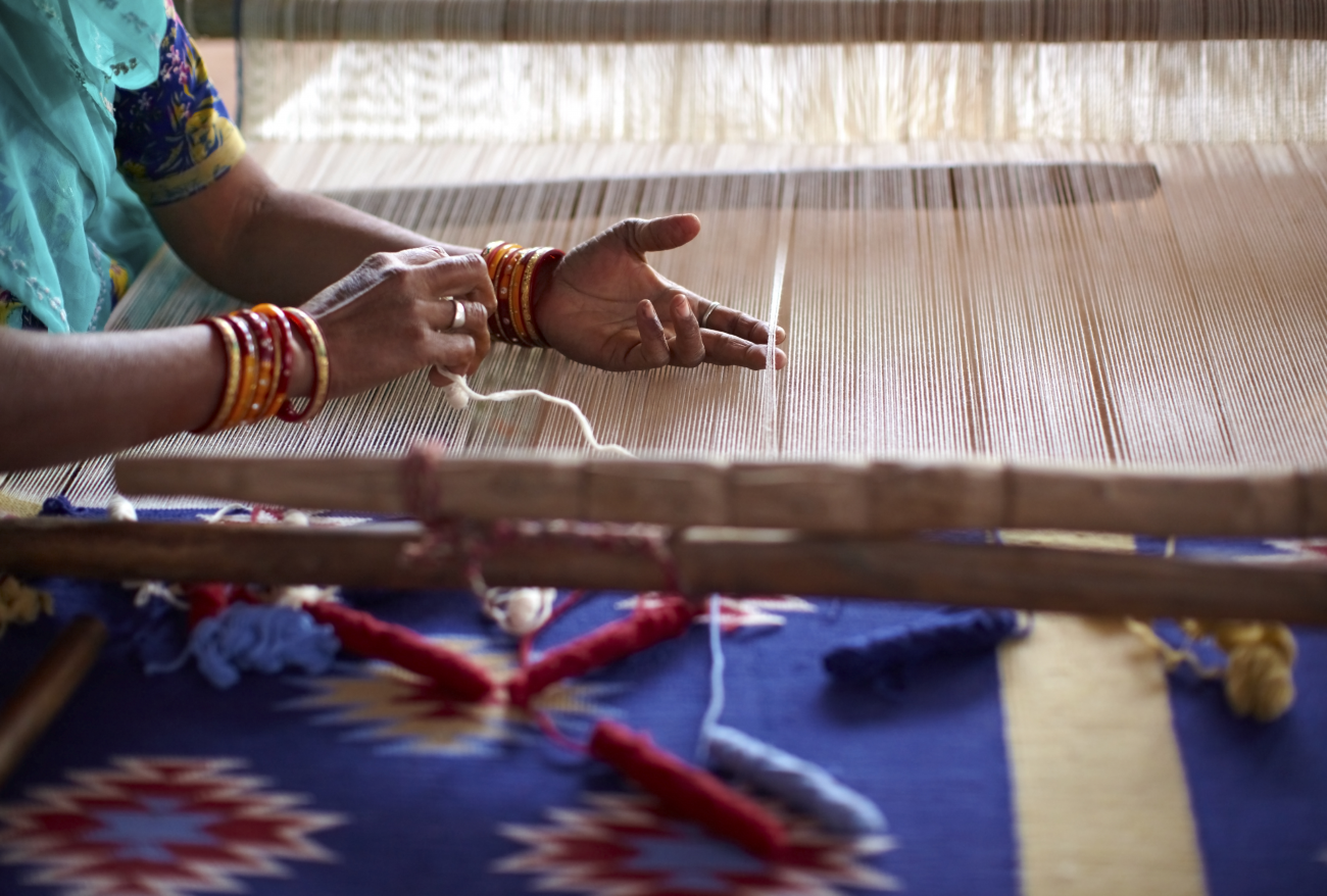 Women sewing material